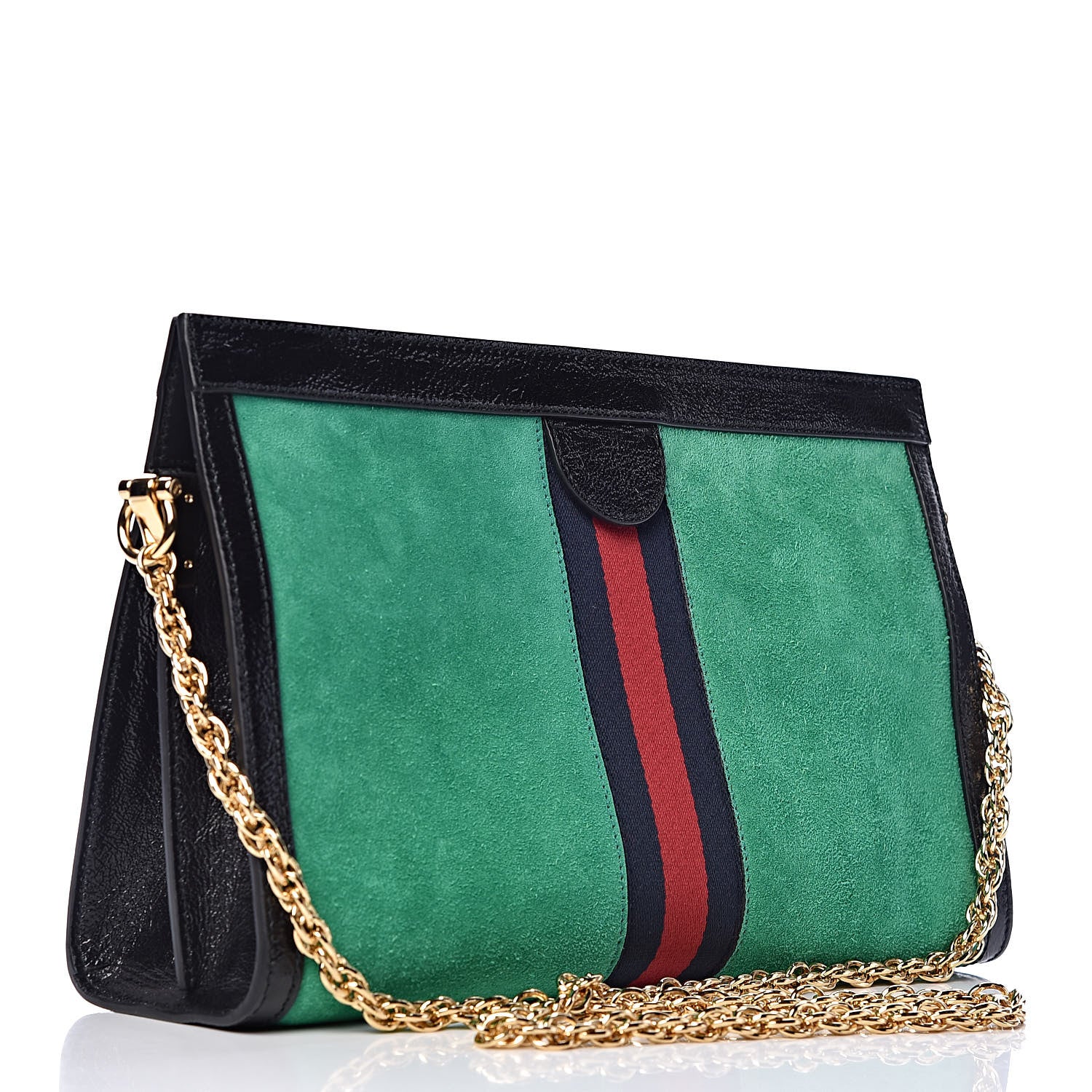 Gucci Suede Patent Web Medium Ophidia Chain Shoulder Bag New Shamarock Black 3 of 10