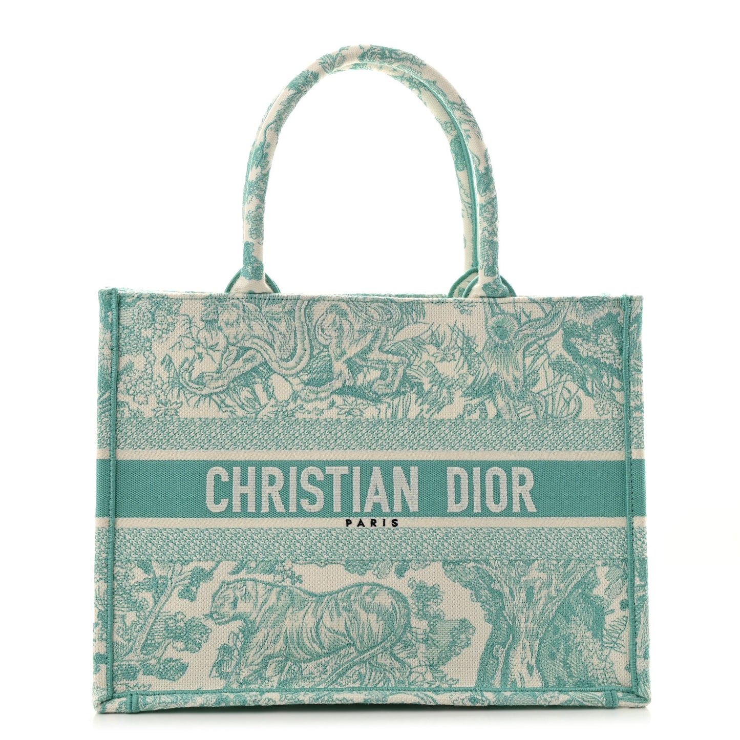 Canvas Embroidered Medium Dioriviera Toile De Jouy Book Tote Aquamarina