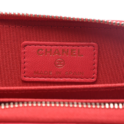 Chanel Lambskin Quilted Zip Around Coin Purse Wallet Light Red 6 of 16