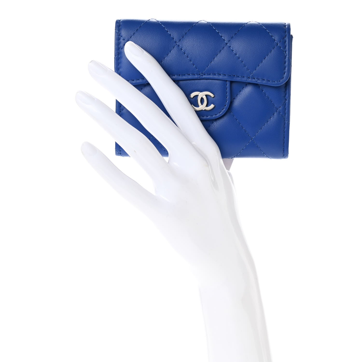Chanel Lambskin Quilted Flap Card Holder Wallet Royal Blue 2 of 8