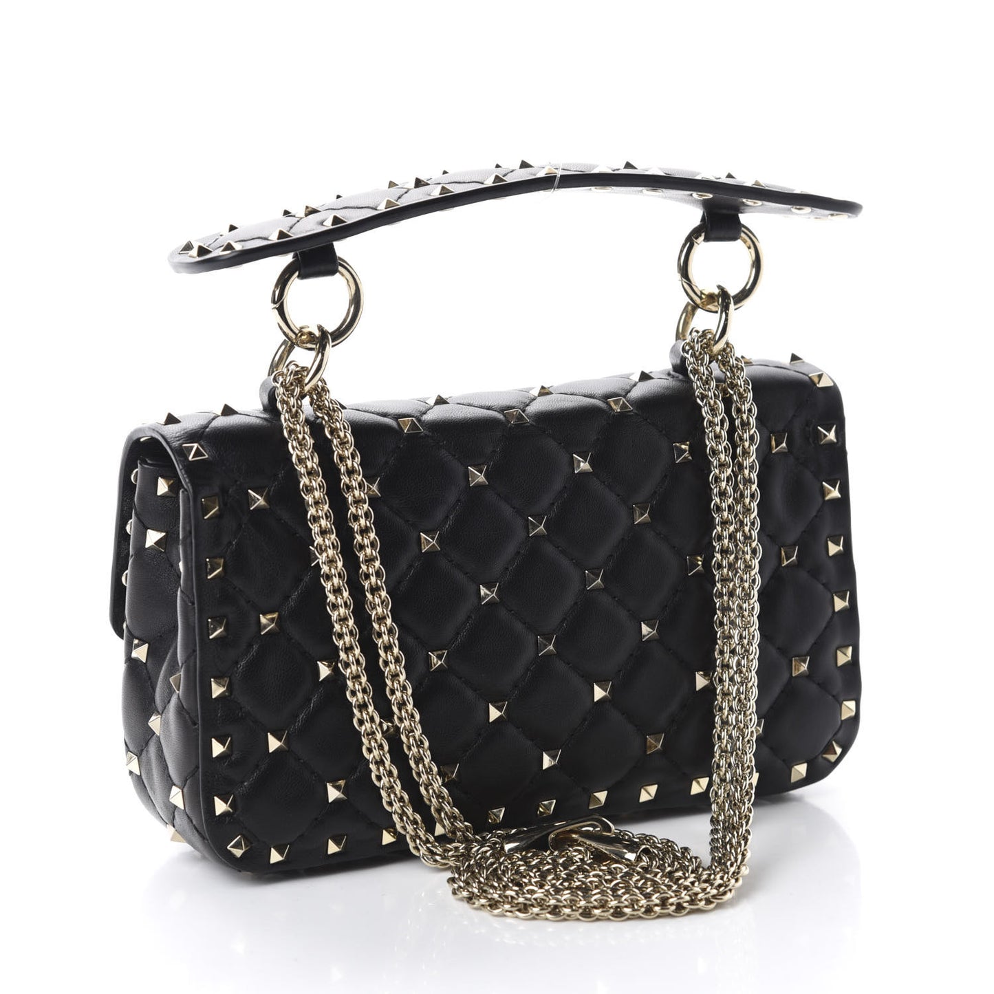 Lambskin Small Rockstud Spike Shoulder Bag Black
