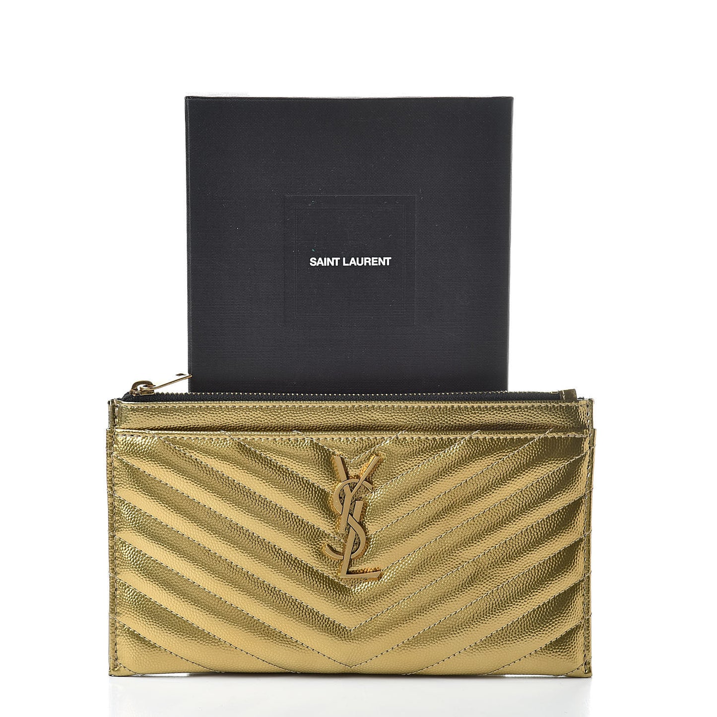 Iridescent Grain De Poudre Matelasse Chevron Monogram Bill Pouch Gold