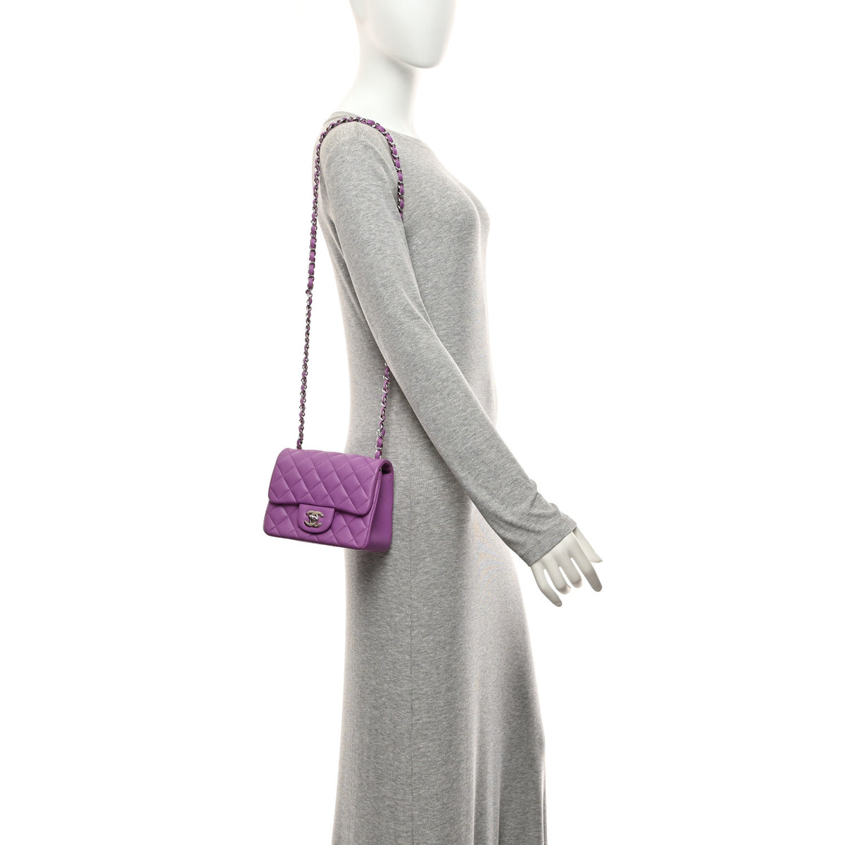 Lambskin Quilted Mini Square Flap Purple