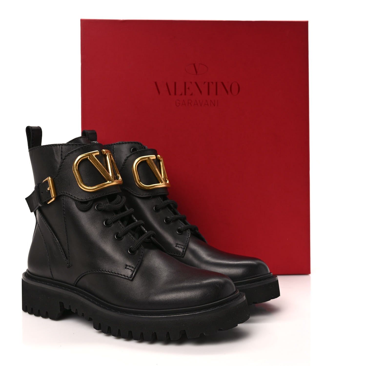 Valentino Garavani Calfskin Womens VLOGO 35mm Combat Boots 37 Black 9 of 9