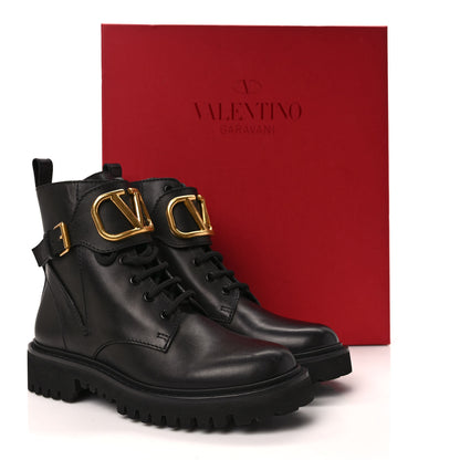 Valentino Garavani Calfskin Womens VLOGO 35mm Combat Boots 37 Black 9 of 9