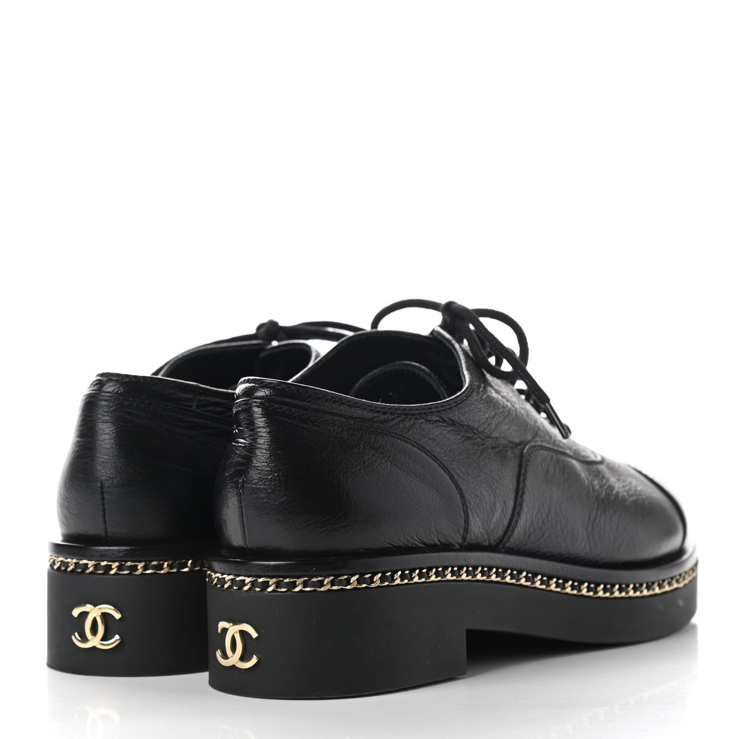 Shiny Crumpled Lambskin CC Lace Up Oxfords 38 Black
