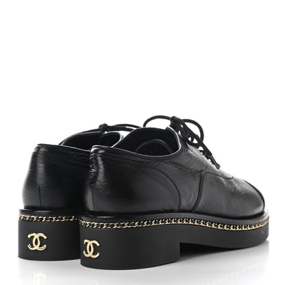 Chanel Shiny Crumpled Lambskin CC Lace Up Oxfords 38 Black 4 of 9