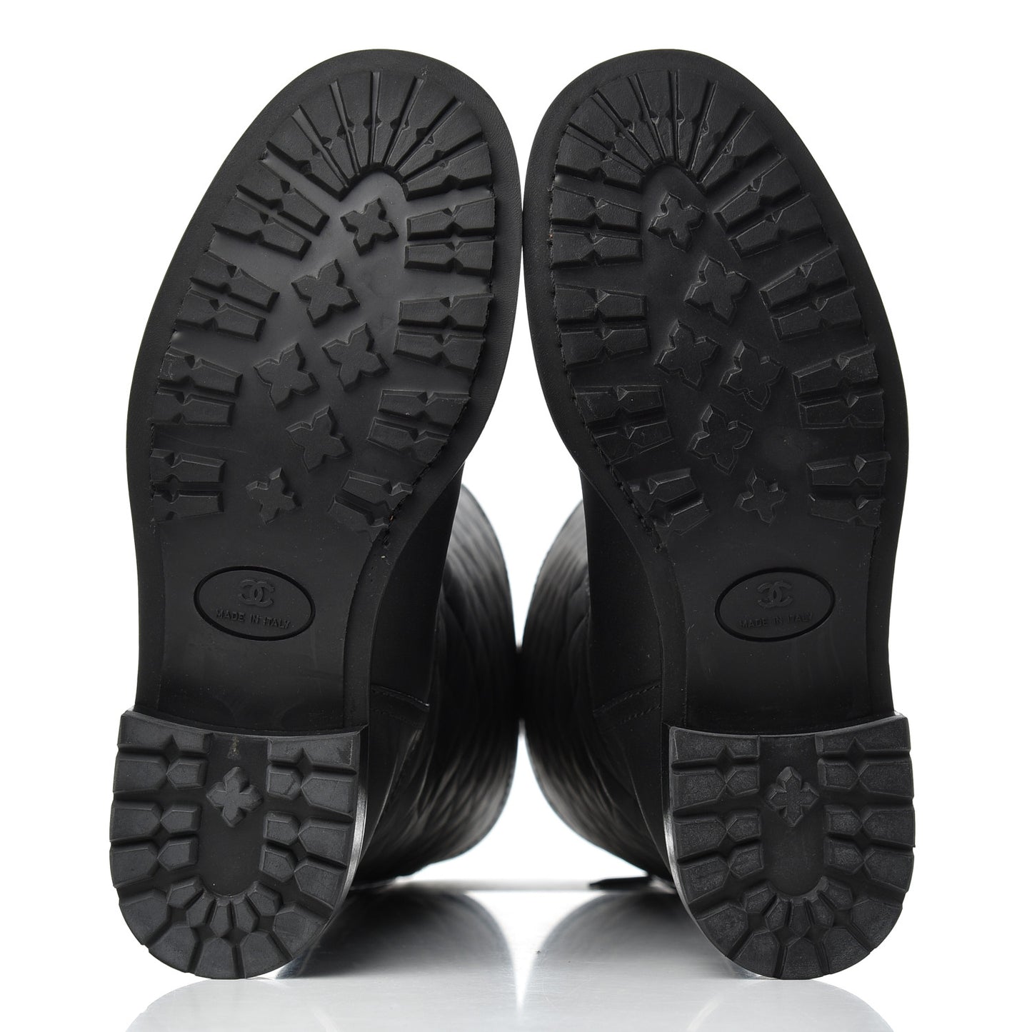 Oily Calfskin Quilted High Boots 37.5 Black