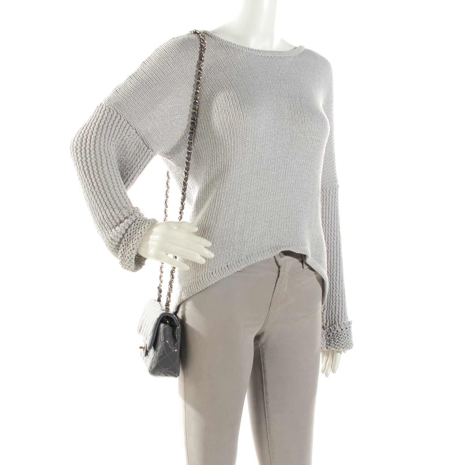 Chanel Patent Calfskin Quilted Mini Rectangular Flap Grey 2 of 8