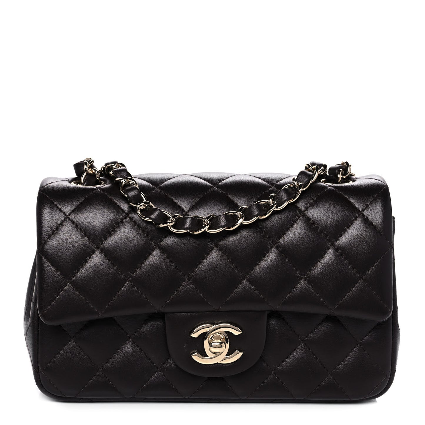 Lambskin Quilted Mini Rectangular Flap Dark Brown