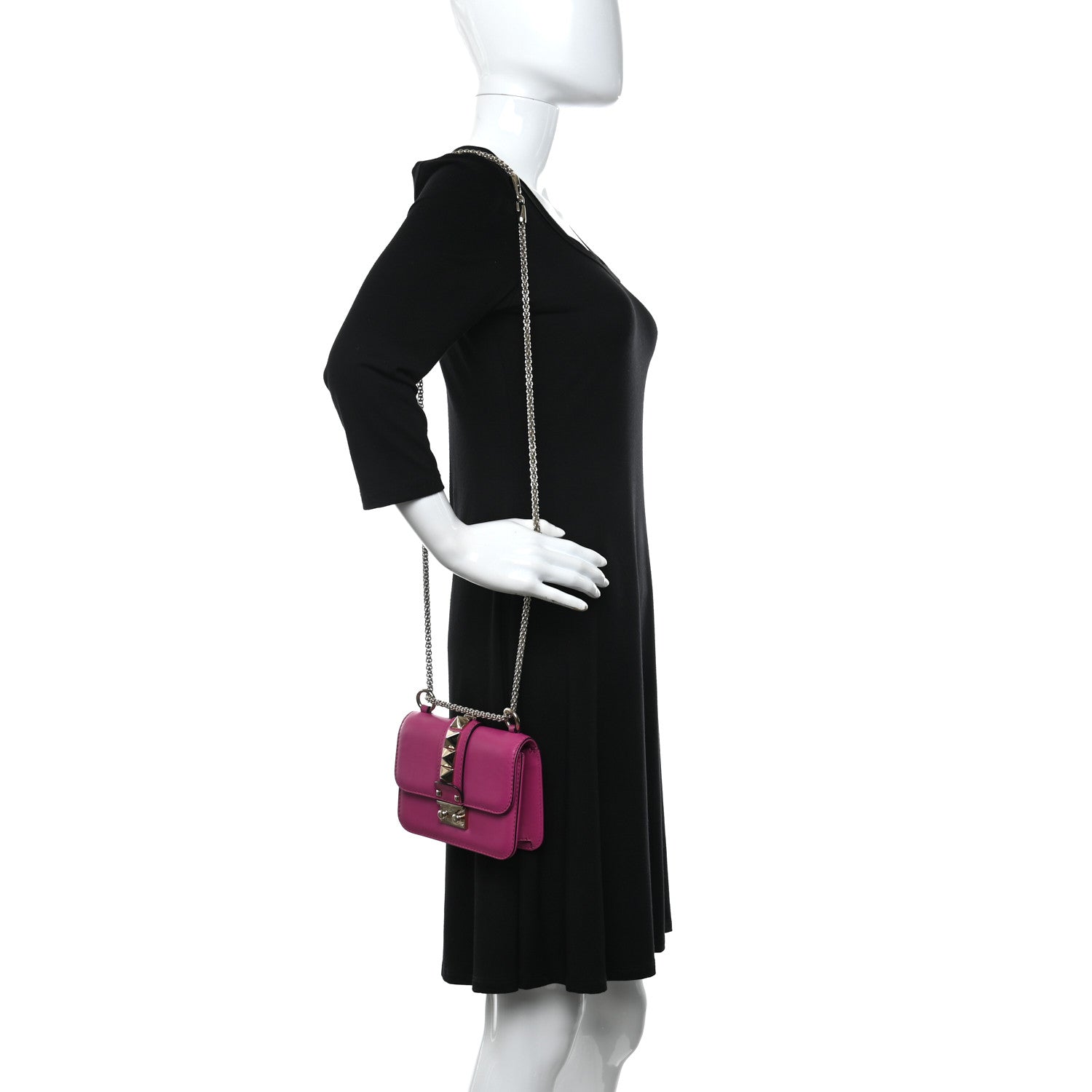 Valentino Garavani Vitello Mini Glam Lock Rockstud Flap Fuxia 2 of 9