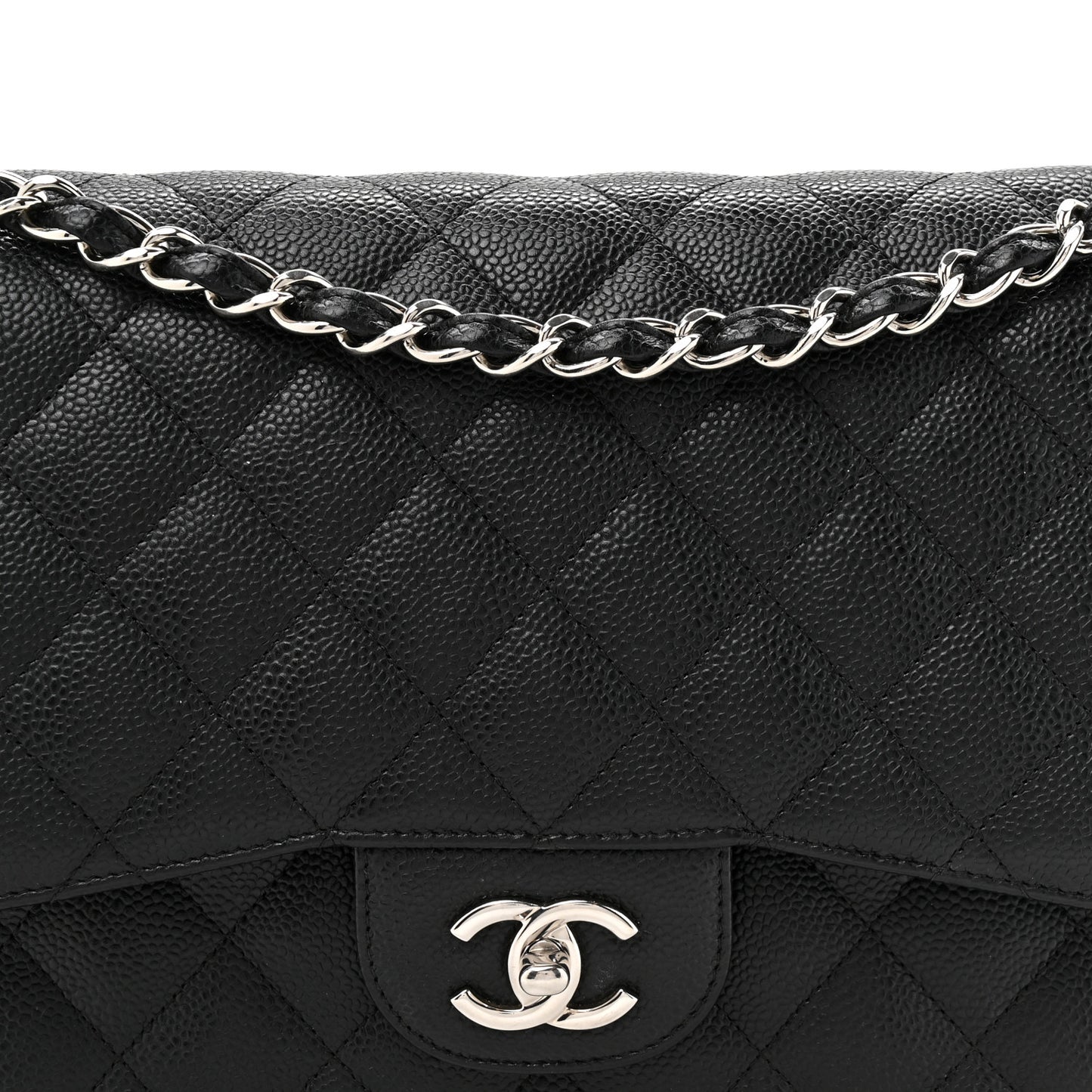 Caviar Quilted Jumbo Double Flap Black