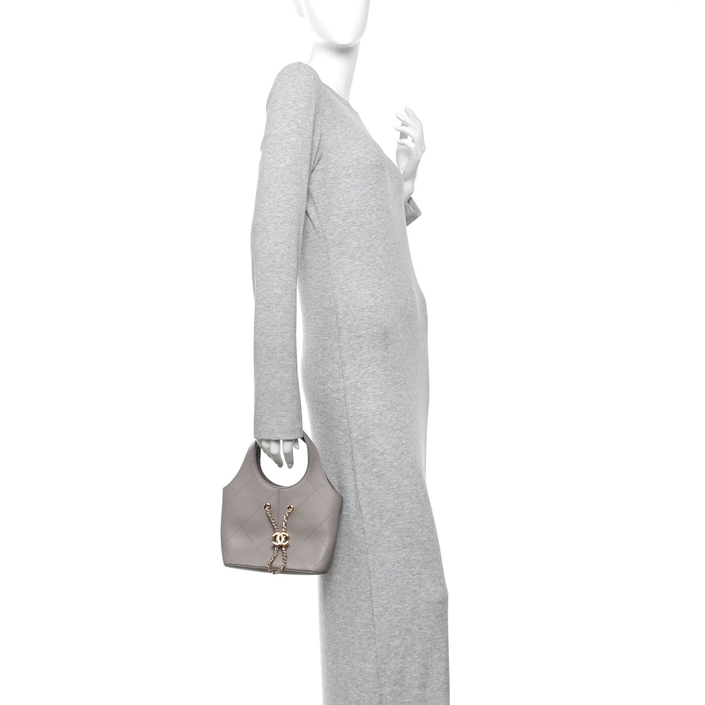 Calfskin Quilted Small Shopping Bag Grey