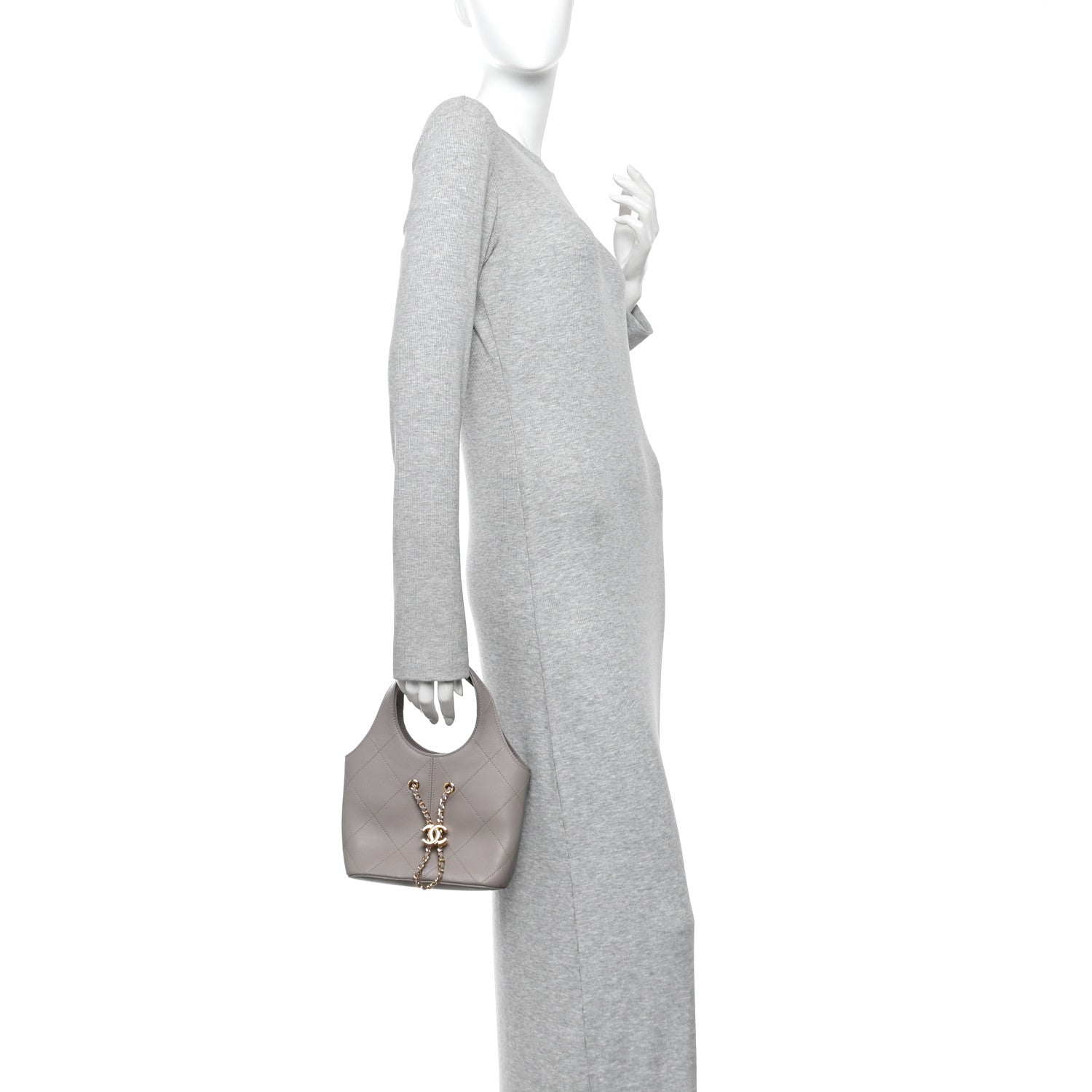 Chanel Calfskin Quilted Small Shopping Bag Grey 2 of 11