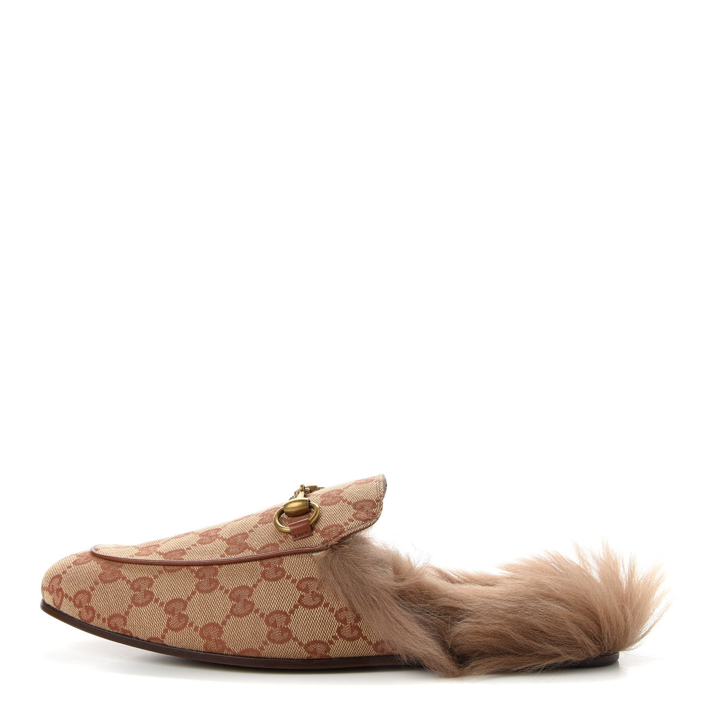 GG Monogram Fur Mens Princetown Slippers 8.5 Beige Ruggine Rust