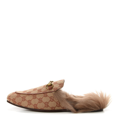 Gucci GG Monogram Fur Mens Princetown Slippers 8.5 Beige Ruggine Rust 1 of 9