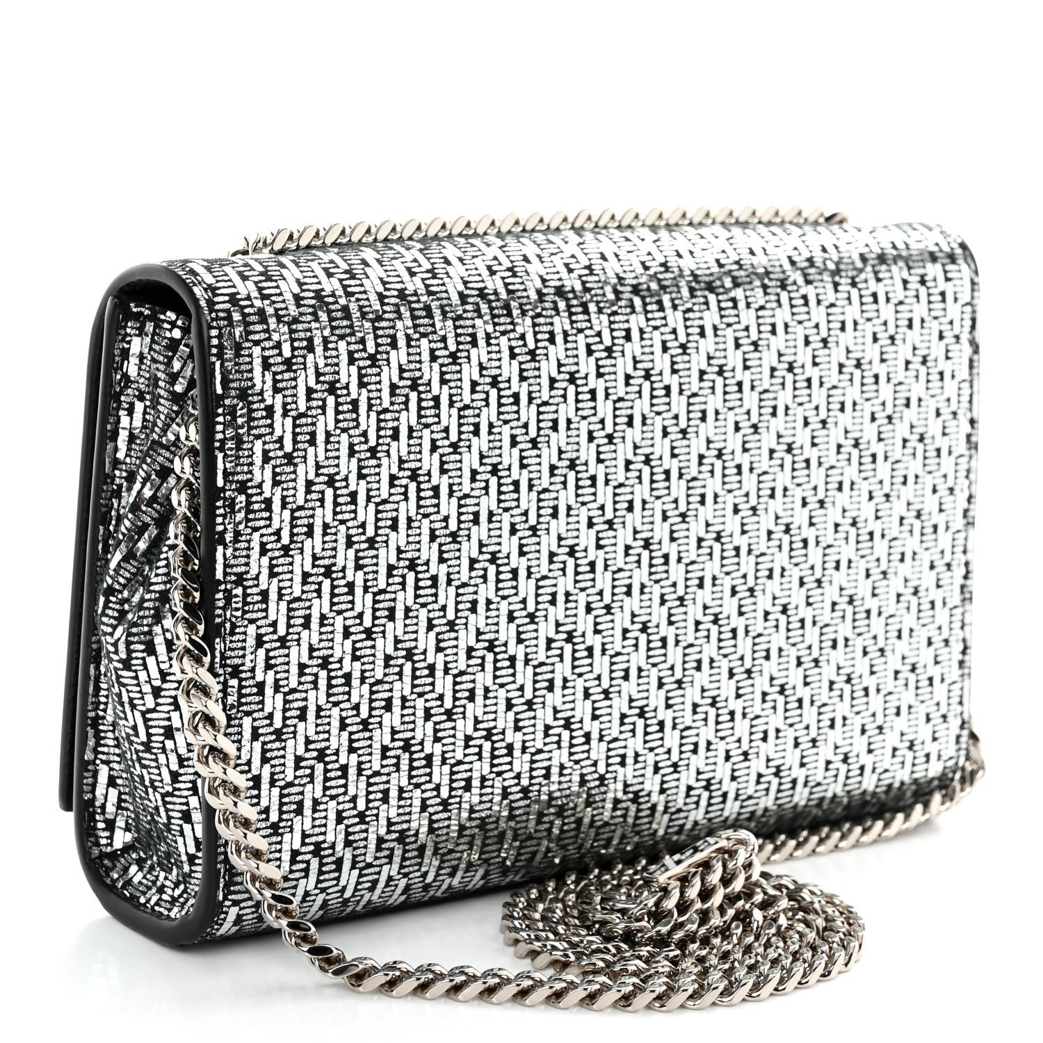 Saint Laurent Metallic Calfskin Chevron Small Monogram Kate Satchel Black Argento 3 of 9
