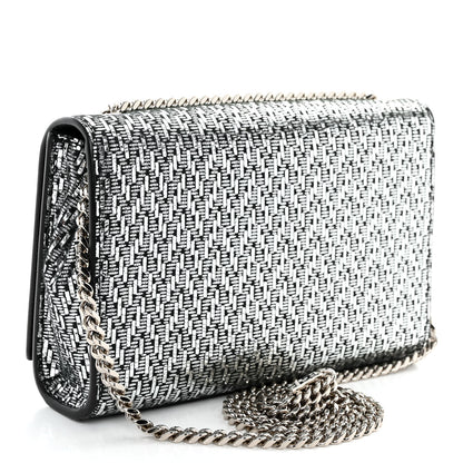 Saint Laurent Metallic Calfskin Chevron Small Monogram Kate Satchel Black Argento 3 of 9