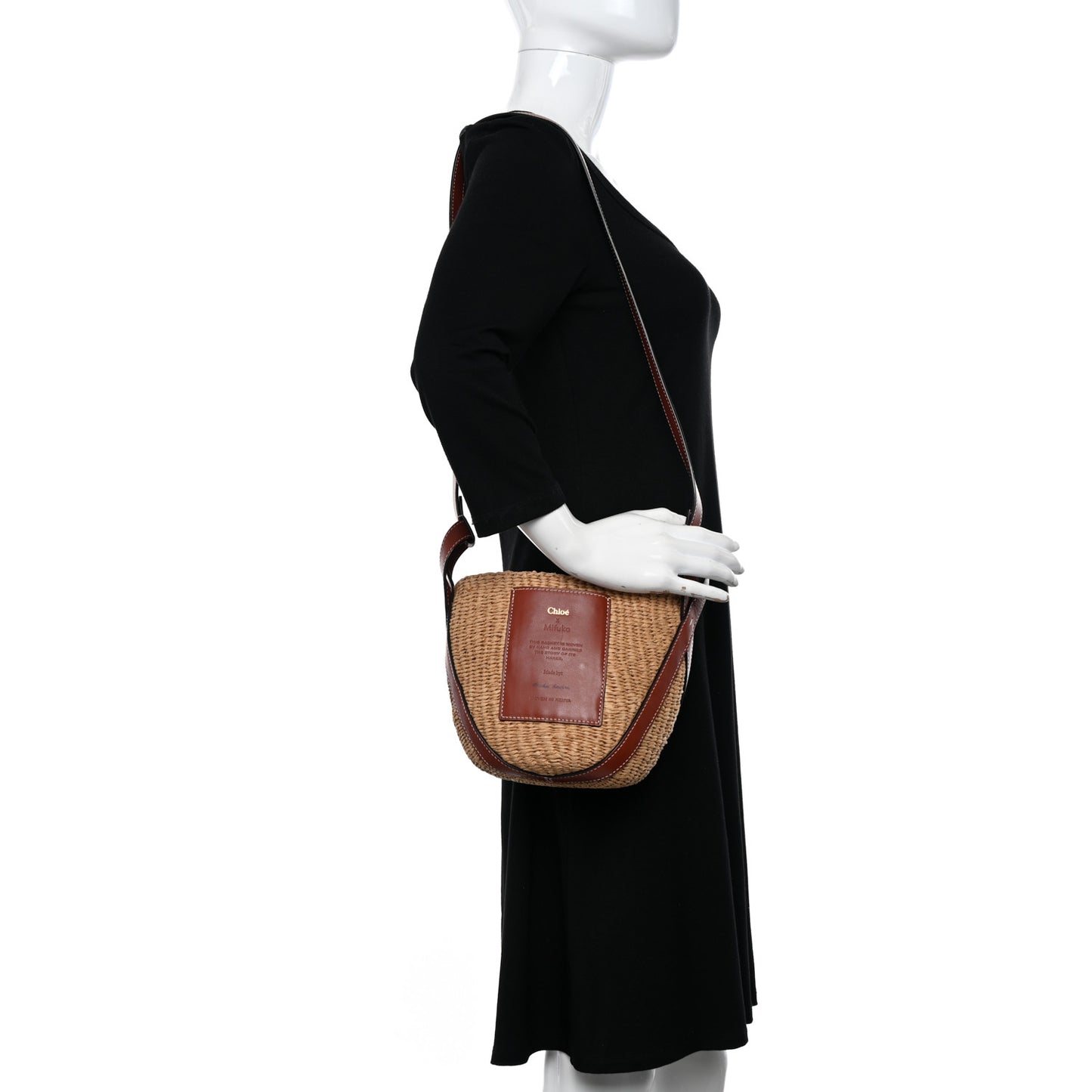 X MIFUKO Raffia Calfskin Basket Shoulder Bag Brown