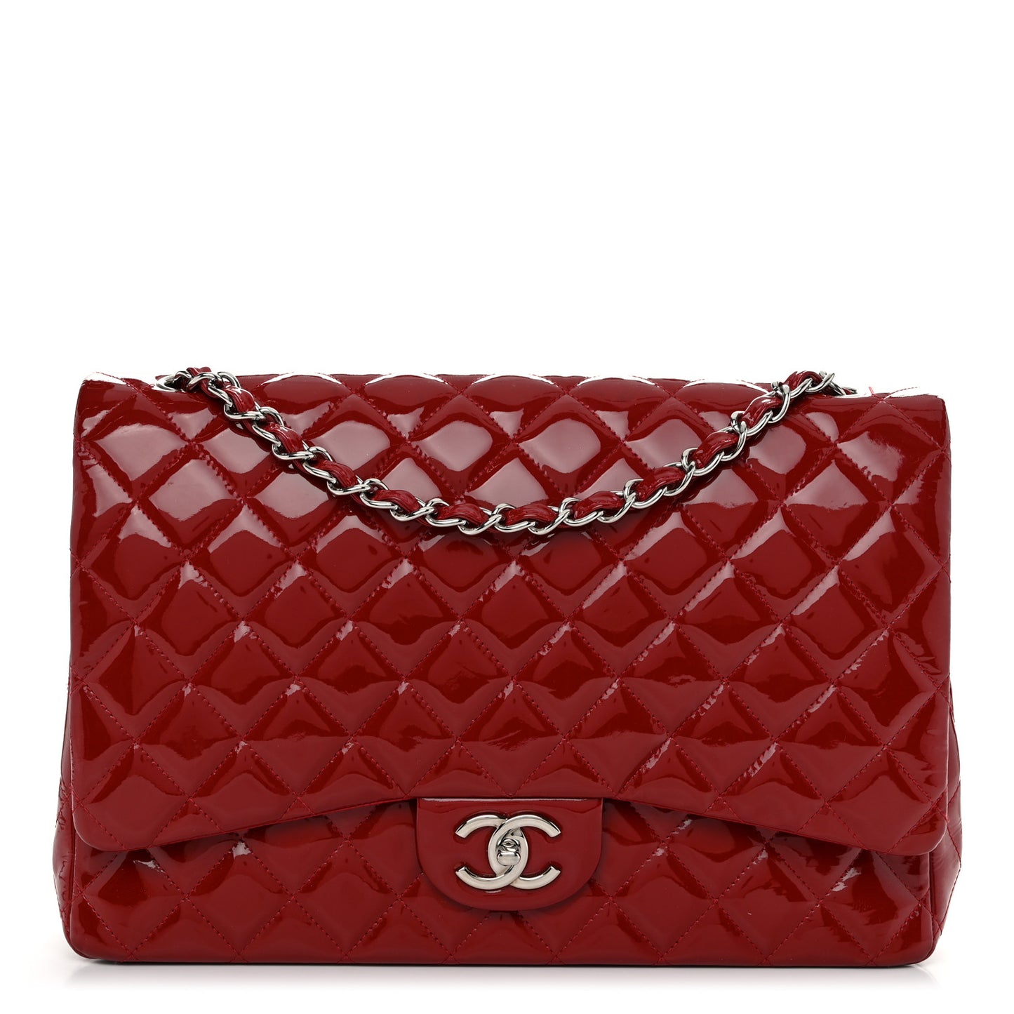 Patent Quilted Maxi Double Flap Red