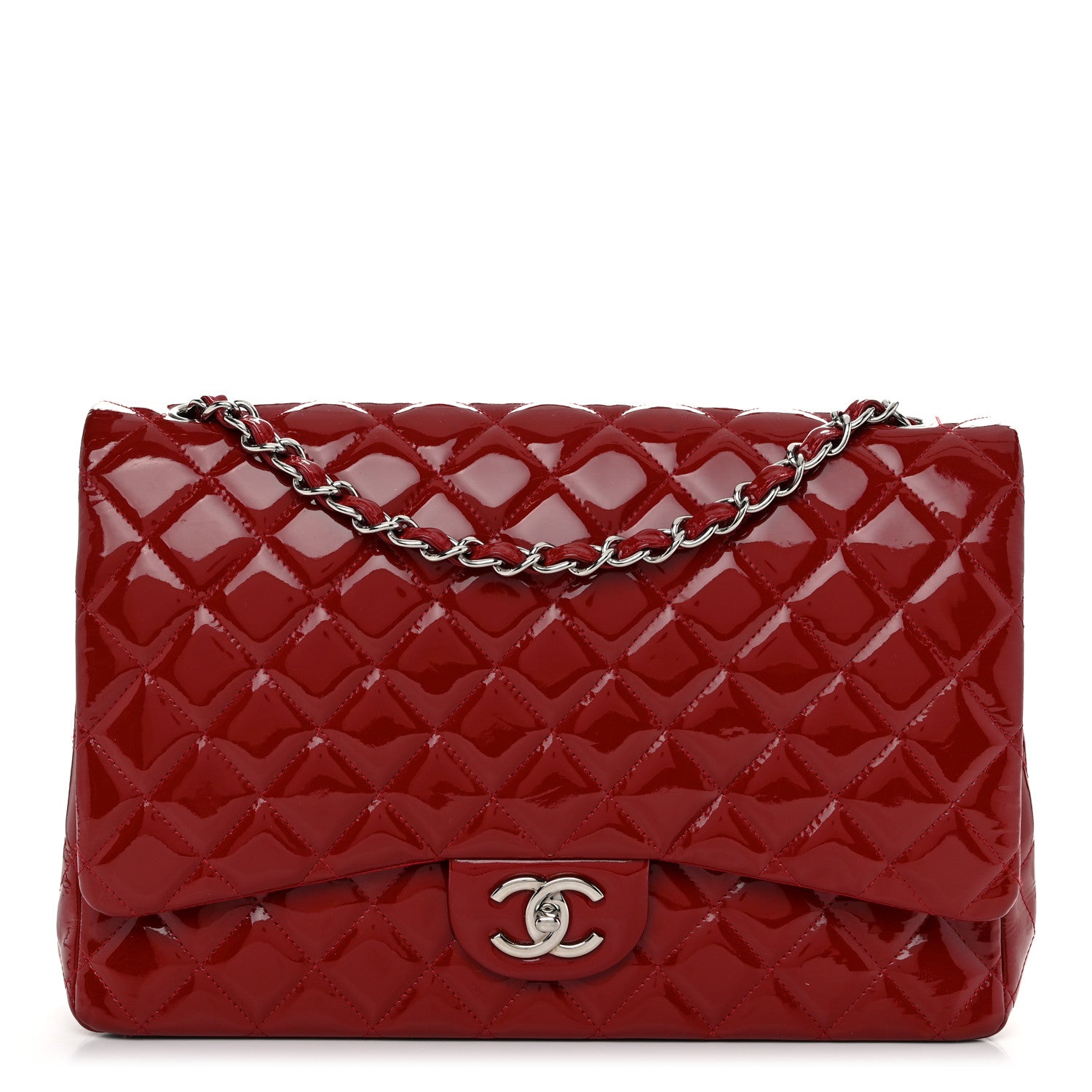 Chanel Patent Quilted Maxi Double Flap Red 1 of 11