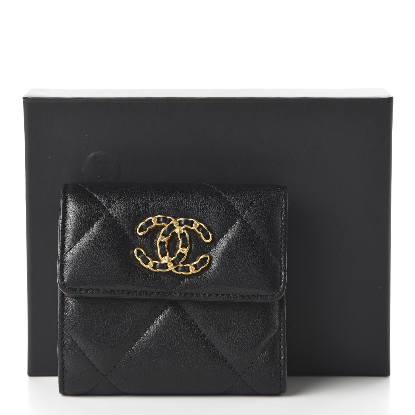 Lambskin Quilted 19 Small Flap Wallet Black
