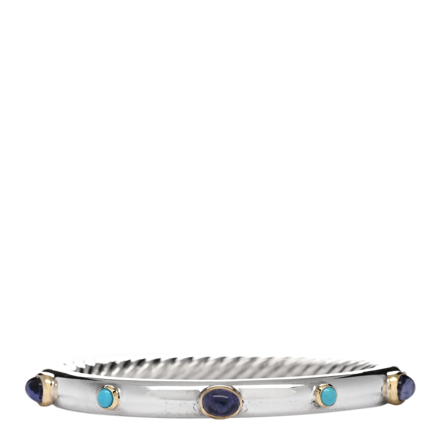 Sterling Silver 18K Yellow Gold Iolite Turquoise Renaissance Bangle Bracelet