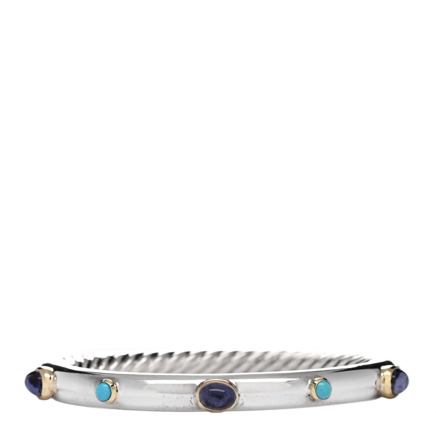 David Yurman Sterling Silver 18K Yellow Gold Iolite Turquoise Renaissance Bangle Bracelet 1 of 3