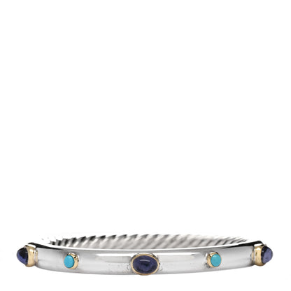 David Yurman Sterling Silver 18K Yellow Gold Iolite Turquoise Renaissance Bangle Bracelet 1 of 3
