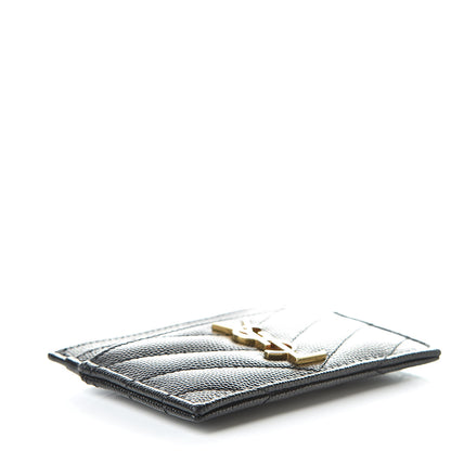 Saint Laurent Grain De Poudre Matelasse Chevron Monogram Credit Card Case Black 4 of 7