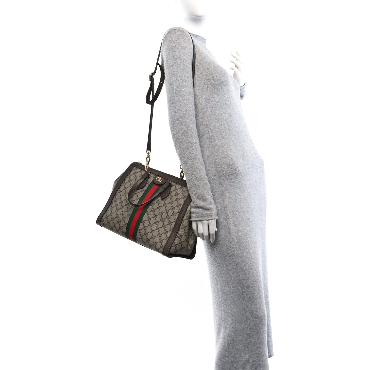 Gucci GG Supreme Monogram Web Medium Ophidia Tote Bag Brown 2 of 10