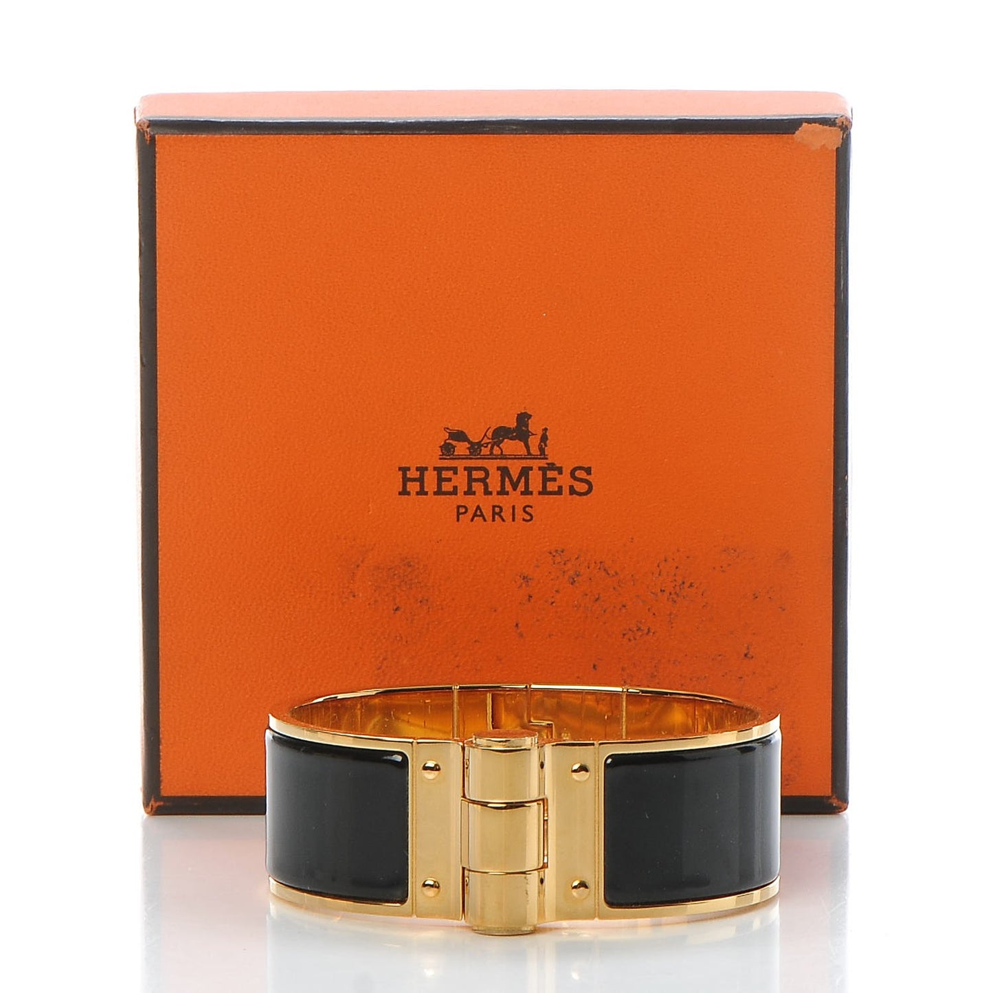 Enamel Charniere Uni Wide Hinged Bracelet M Black