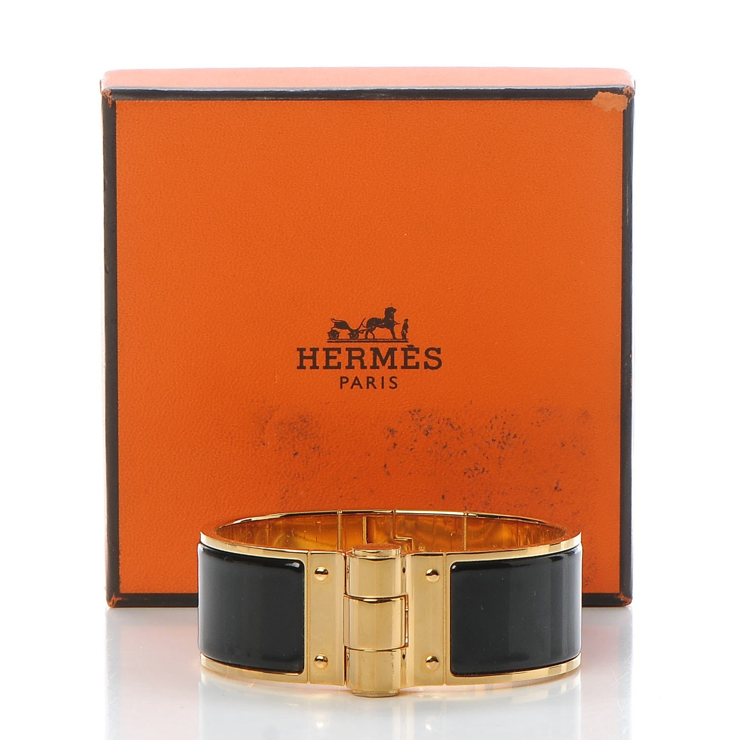 Hermes Enamel Charniere Uni Wide Hinged Bracelet M Black 6 of 6