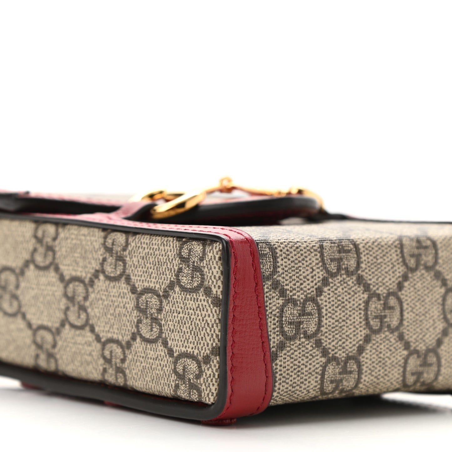 GG Supreme Monogram Azalea Calfskin Horsebit 1955 Crossbody Bag Beige Ebony New Cherry Red