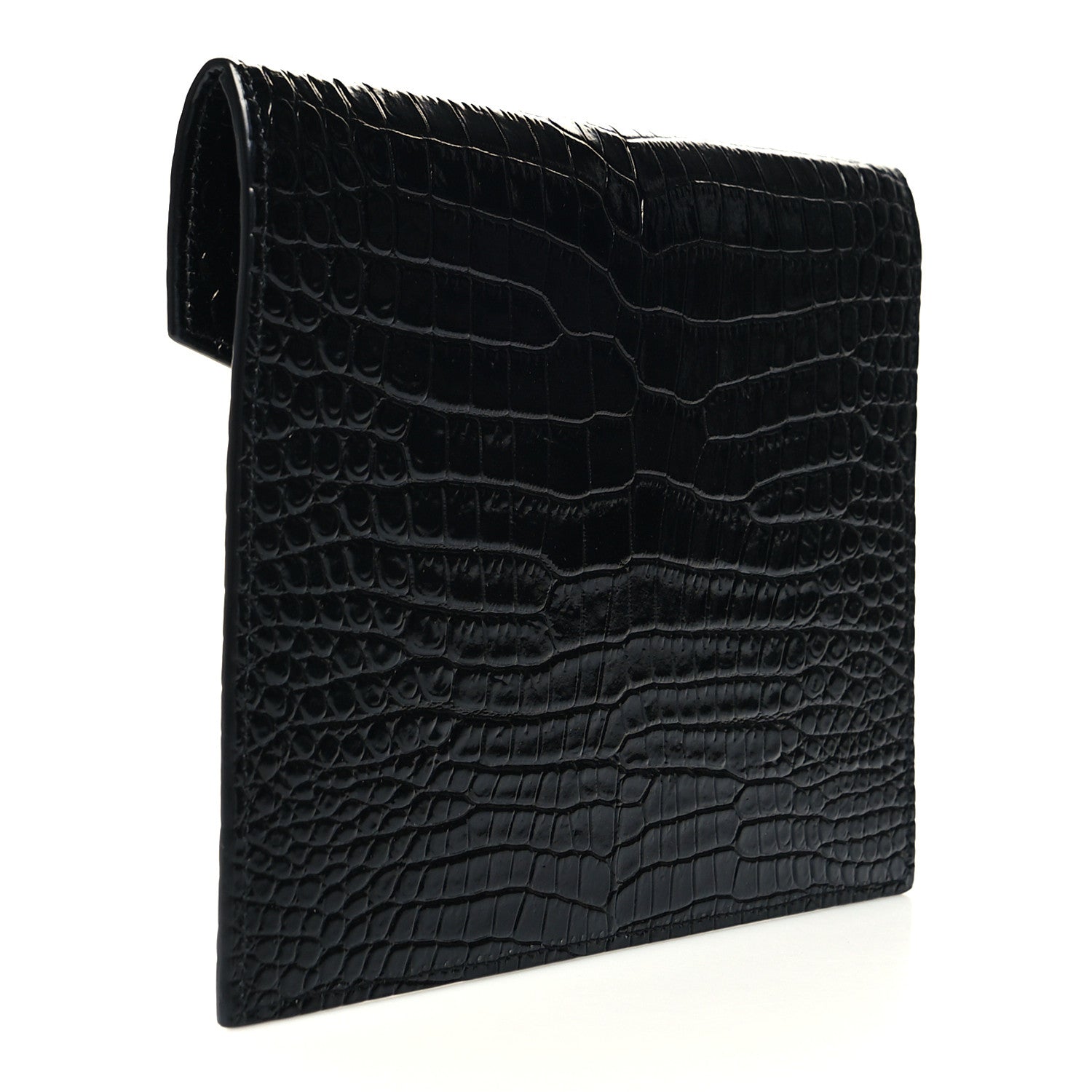 Saint Laurent Calfskin Crocodile Embossed Monogram Uptown Baby Pouch Black 3 of 7