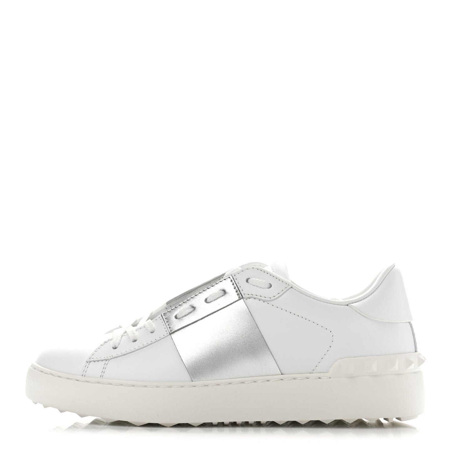 Calfskin Rockstud Open Sneakers 36.5 White Silver