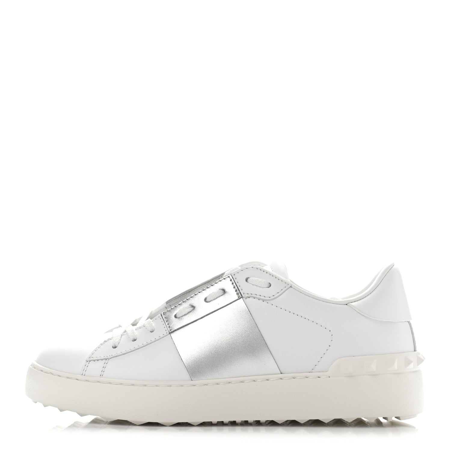 Valentino Garavani Calfskin Rockstud Open Sneakers 36.5 White Silver 1 of 8