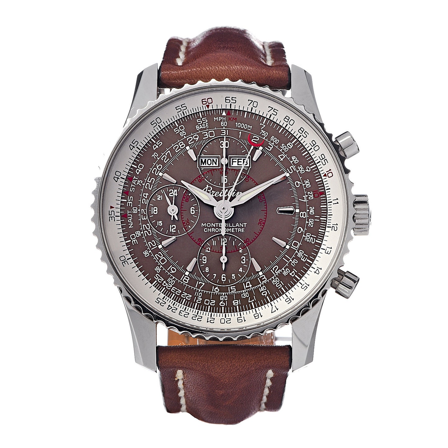 Stainless Steel Calfskin 43mm Navitimer Montbrillant Datora Chronomat Automatic Watch Brown A21330