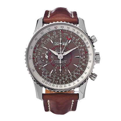 Breitling Stainless Steel Calfskin 43mm Navitimer Montbrillant Datora Chronomat Automatic Watch Brown A21330 1 of 9
