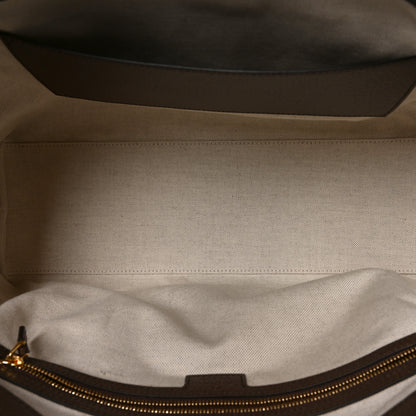 Gucci Monogram Jumbo GG Textured Dollar Calfskin Web Medium Ophidia Shopping Tote Camel Ebony 5 of 10