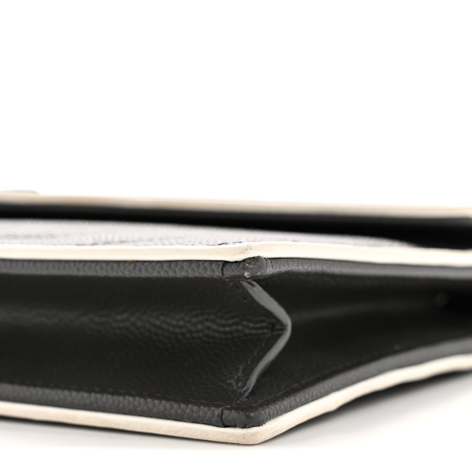 Saint Laurent Grain De Poudre Matelasse Chevron Monogram Envelope Chain Wallet Asphalt White 10 of 14
