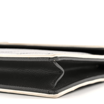 Saint Laurent Grain De Poudre Matelasse Chevron Monogram Envelope Chain Wallet Asphalt White 10 of 14