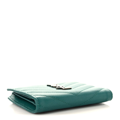 Saint Laurent Grain De Poudre Matelasse Chevron Monogram Zipped Card Case Malachite Green 4 of 6