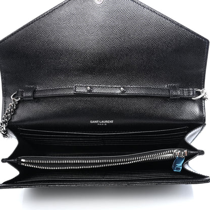 Saint Laurent Grain De Poudre Matelasse Chevron Bi-Color Monogram Chain Wallet White Black 4 of 4