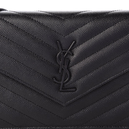 Saint Laurent Grain De Poudre Matelasse Chevron Monogram Envelope Chain Wallet Black 8 of 11