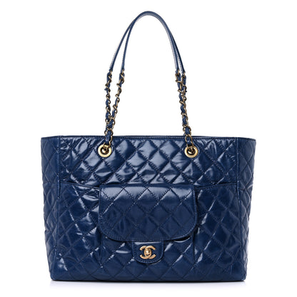 Chanel Glazed Calfskin Quilted Large Front Pocket Tote Blue 1 of 17