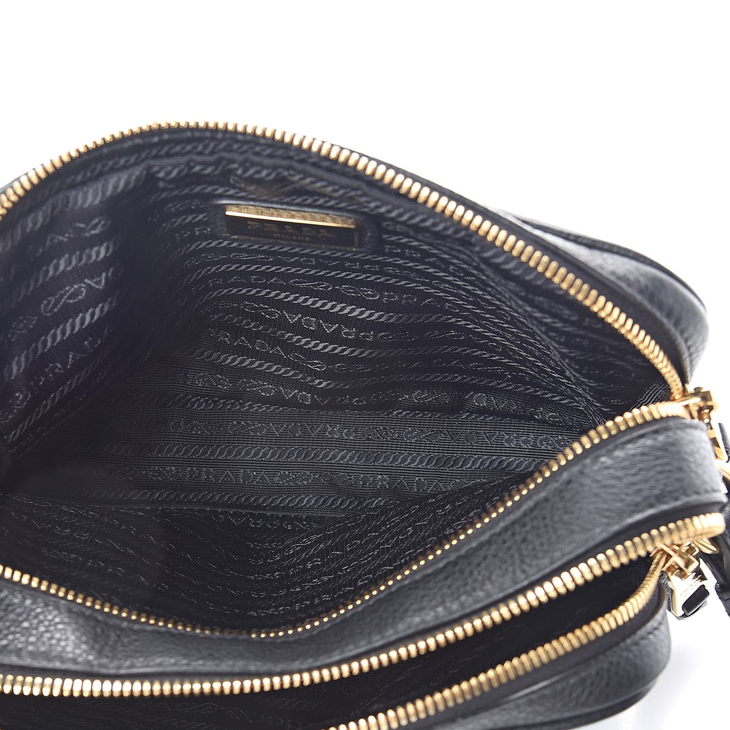 Vitello Daino Medium Double Zip Shoulder Bag Black