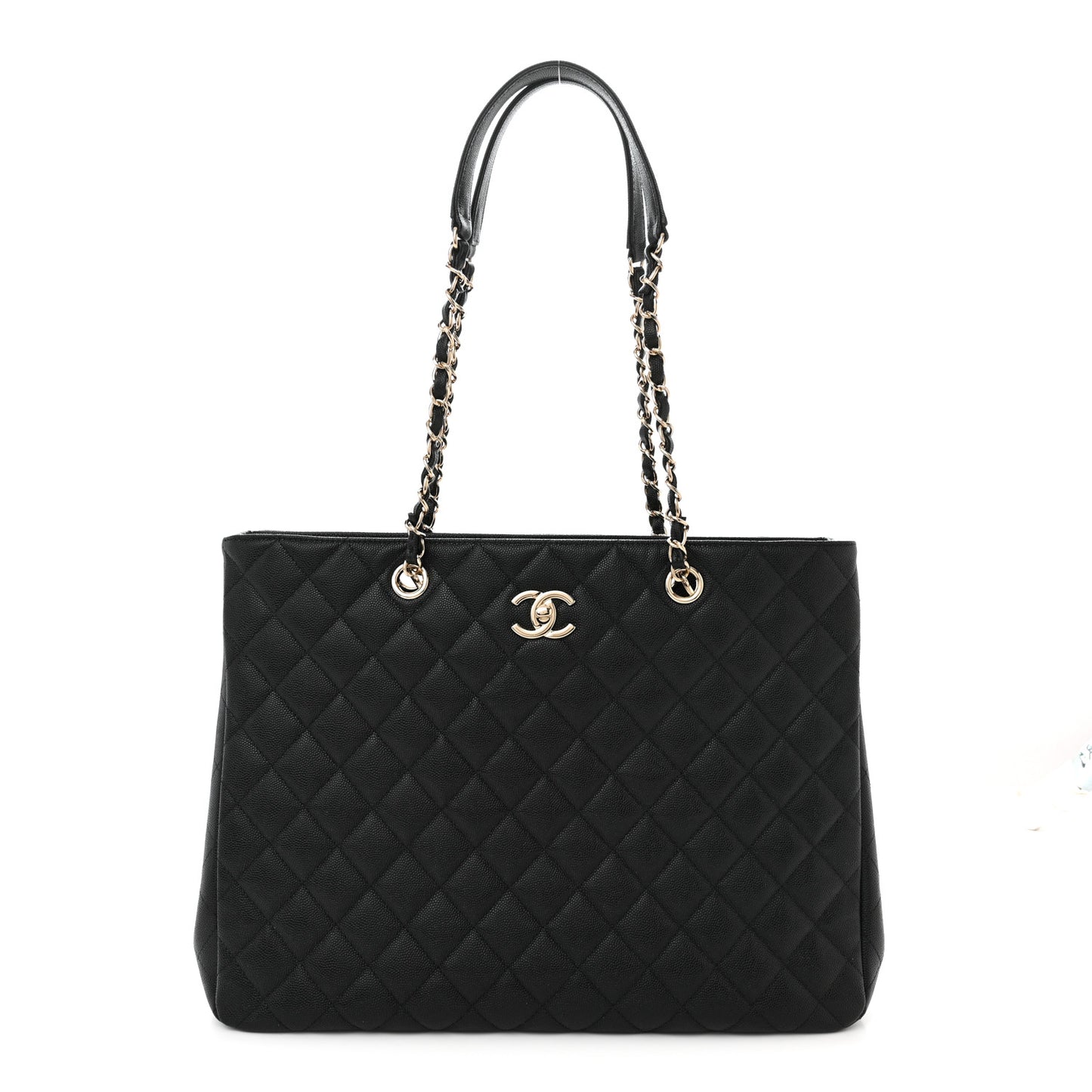 Caviar Quilted Large Shopping Tote Black