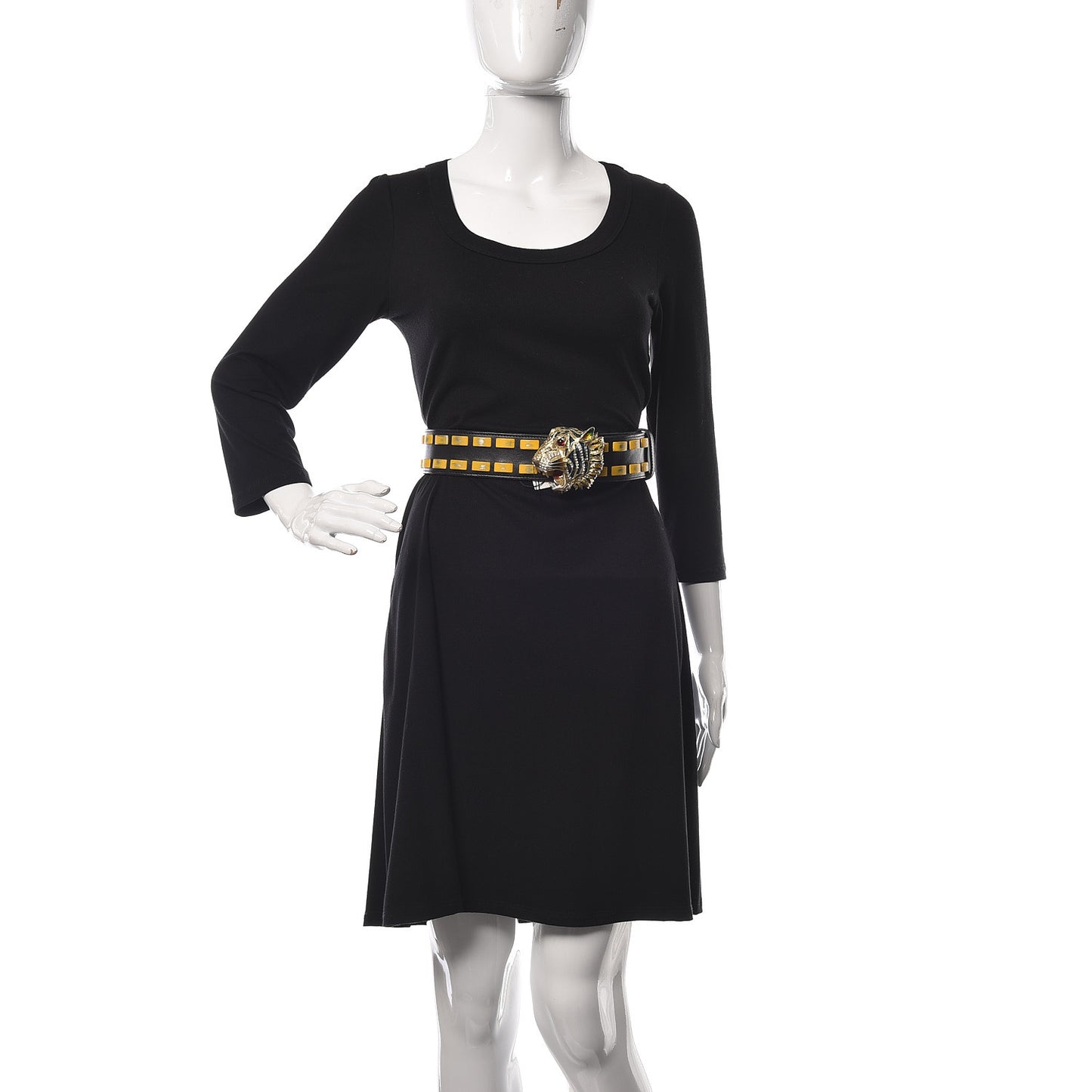 Metal Tiger Head Studded Belt 85 34 Yellow Black