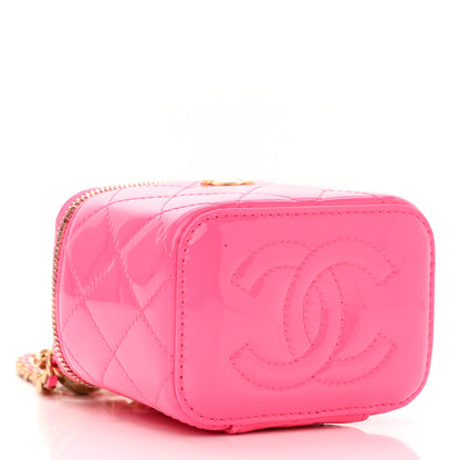 Chanel Patent Quilted Pearl Crush Mini Vanity Case With Chain Neon Pink 4 of 12